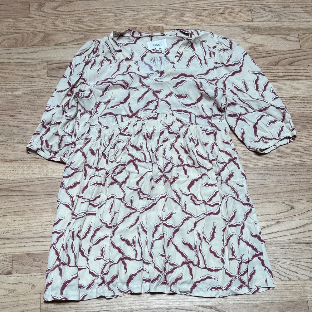 Ba&sh Cream and Red Long Sleeve Dress